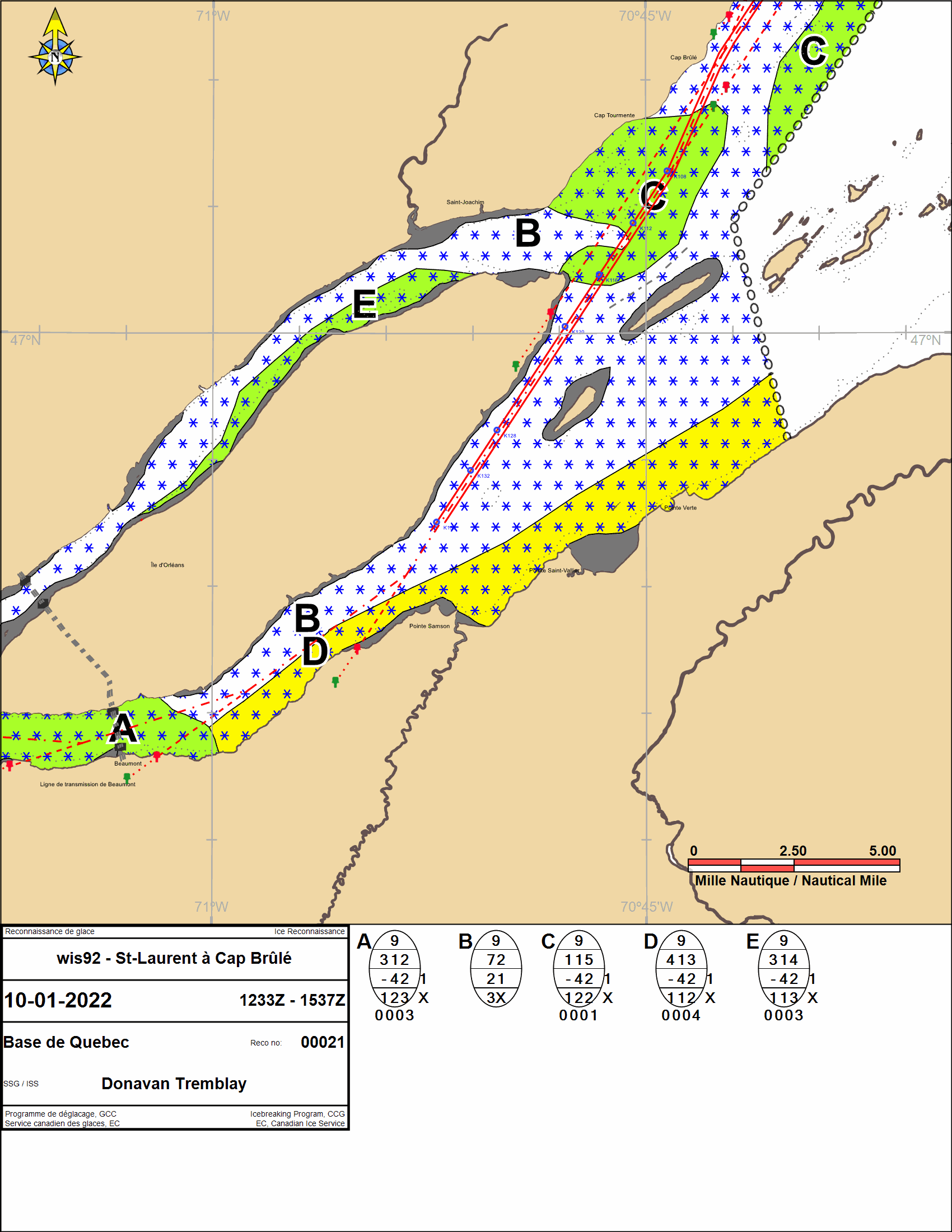Carte des glaces Grondines à Cacouna
